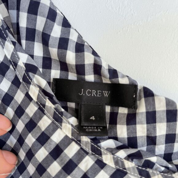J Crew Blue & White Gingham One Sleeve Asymmetric Ruffle - SZ 4 - Picture 9 of 12